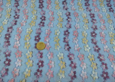 Tina Stickereistoff hellblau dehnbar eingestickte Blumen mit Glitzer